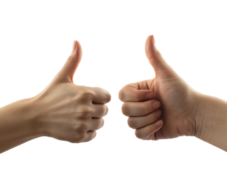 Two hands giving thumbs up gesture against a black background