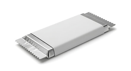 Rectangular Candy Bar Wrapper with Silver Foil and White Paper on White Background packaging