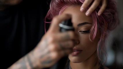 Woman with pink hair styled in a salon setting