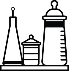 Spice Jars And Measuring Tools Arranged On Rustic Table Line Art Vector illustration