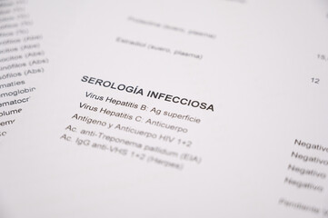 Obraz premium Serology infectious diseases blood test report results