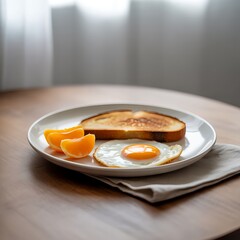 Modern Minimalist Breakfast Flat Lay with Egg, Toast, and Fresh Fruit