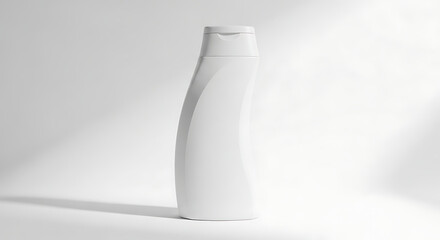 White Curved Shampoo or Conditioner Bottle with Flip Top Cap on White Background plastic