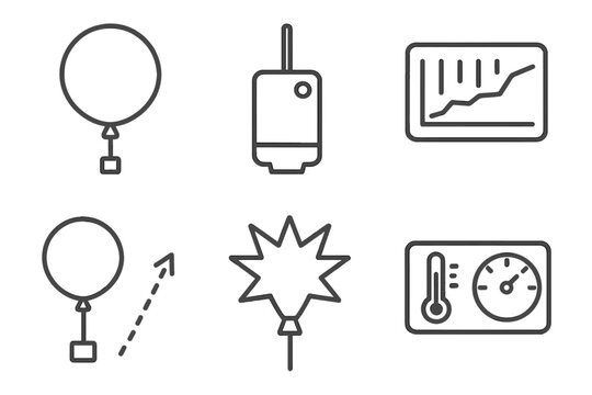 Meteorological Icons. Line style icons of meteorology: weather balloon icon, radiosonde unit, altitude data, ascent path, balloon