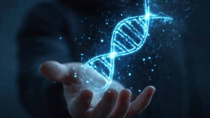 Hand holding glowing digital DNA strand - Powered by Adobe