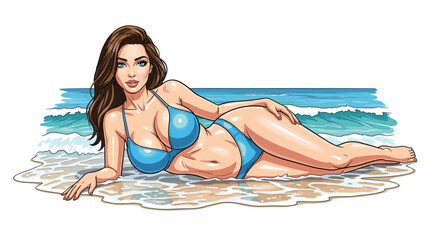 Blonde Woman in Bikini on Beach - High detailed vector art