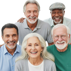 Diverse group of seniors smiling together isolated on transparent background