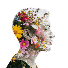 Double Exposure Head Silhouette on Transparent Background