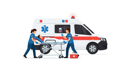 Medics transport a patient on a stretcher towards an ambulance in a medical emergency © Rohim