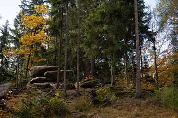 rock formation called Chybotek in szklarska Poreba in Poland in autumn