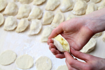 Process of making dumplings with cheese. Process of making dumplings.