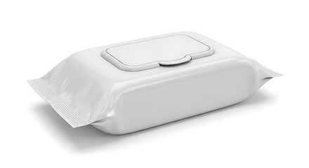 White wet wipe package with flip-top lid on a white background wet wipes packaging