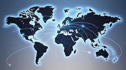 Futuristic World Map Displaying Global Internet Connections