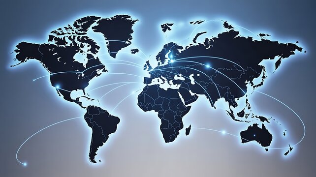 Futuristic World Map Displaying Global Internet Connections