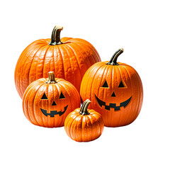 Trio of pumpkins isolated on transparent background