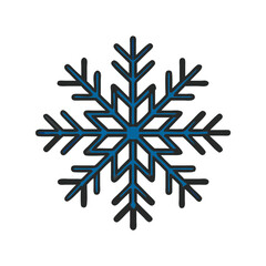 Blue stylized snowflake illustration with sharp edges and symmetry  