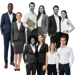 Diverse group of business professionals standing together isolated on transparent background