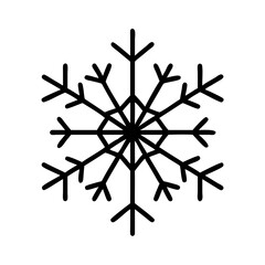 Black snowflake icon with symmetrical design for winter themes  