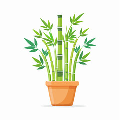 Obraz premium Vibrant green bamboo plant in a brown pot, a stylized illustration representing nature, good fortune, and decorative houseplants for various design projects