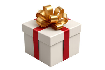 Obraz premium Gift box with red ribbon and golden bow celebrating holidays, birthday, christmas, and special occasions, transparent background