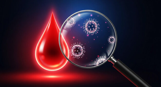 Red drop blood cell analysis microscopic virus image - Powered by Adobe
