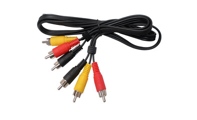 Black electrical cable with connectors isolated on white background