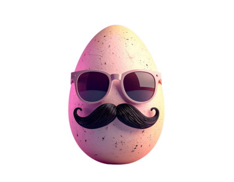 Funny easter egg with sunglasses and mustache on black background