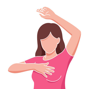 Woman Performing Breast Cancer Self-Examination Illustration