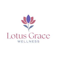 Graceful logo featuring a minimalist lotus flower in soft pink and purple tones, symbolizing balance, beauty, and serenity for wellness, spa, or holistic brands.
