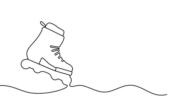 Animation line drawing of aggressive roller skates icon. Animated sport roll shoe symbol in single outline style on white background and green screen