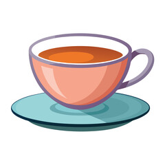 Tea Cup with Saucer Vector Icon on White Background