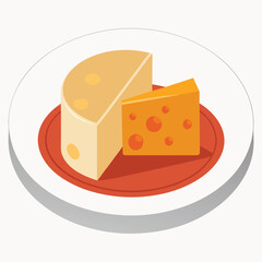 Cheese Plate Vector Icon Minimal Realistic White Background