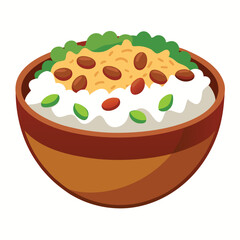 Burrito Bowl with Rice and Beans Vector Icon on White Background