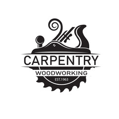 black woodworking carpentry emblem isolated on white background