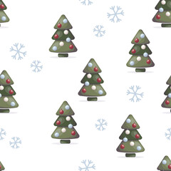 Seamless Christmas pattern with decorated trees and snowflakes perfect for festive wrapping paper cards fabrics and winter decoration