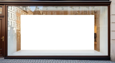 A blank shop window display offers space for advertisements and product showcases.