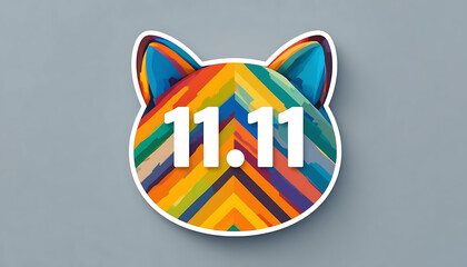 A vibrant and colorful cat head silhouette with the date 11 11 prominently displayed in white perfect for celebrating shopping events and promotions