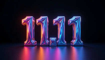 Illuminated 11 11 numbers with vibrant neon lights and reflections on a dark background perfect for sales and promotions