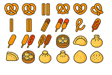Street food and snacks icon set