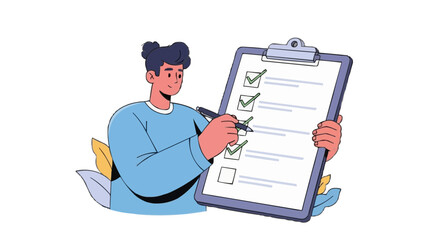 A man checks off a list on a clipboard, signifying project completion and successful task management to meet the deadline.