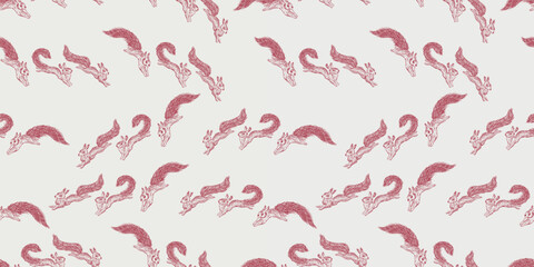 Squirrels red jumping sketches, seamless pattern, wallpaper, vector background, paper