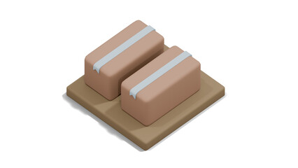 Isometric Flat Design 3D Long Brown Boxes On A Pallet