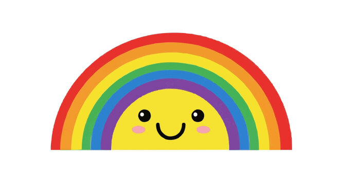 A cheerful rainbow with a sunny disposition shines on a transparent background, spreading joy with its happy smile.