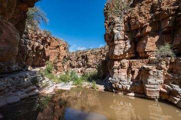 Beautiful Paradise Valley with a section of the Agadir River valley in the Moroccan High Atlas mountains.