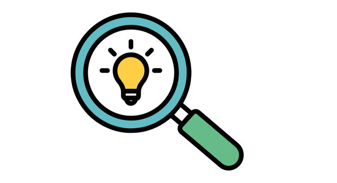 A magnifying glass focuses on a bright yellow lightbulb, symbolizing the discovery and refinement of innovative ideas. - Powered by Adobe
