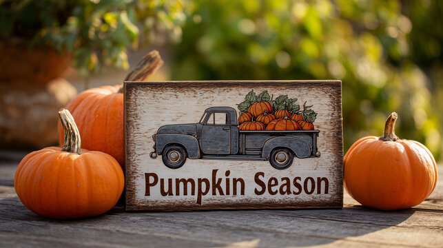 Rustic wooden sign with the text Pumpkin Season on it