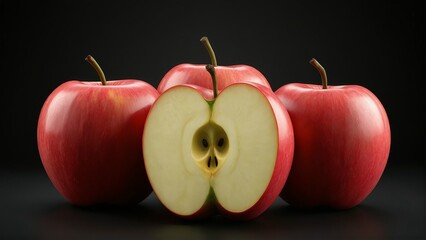 red apple on black background isolated