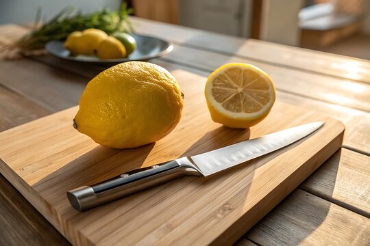 Lemon and Nife on wooden table