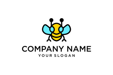 Modern Minimalist Bee Logo Design with Tech Elements. Cute and flat style vector graphic for branding and business.