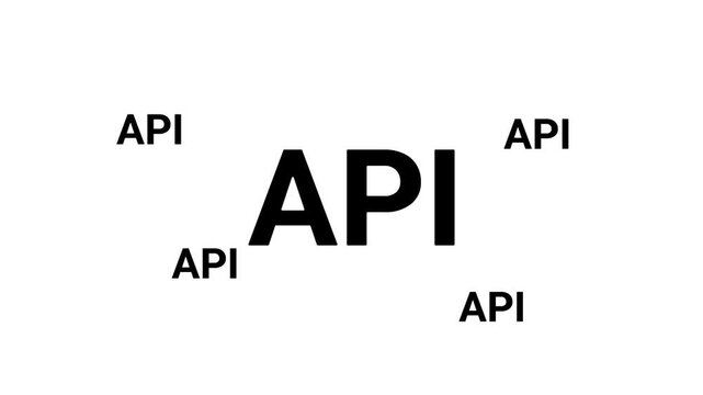 Zoom in and out animation the api symbol. Large black symbol in the center and four small symbols around. Seamless looped 4k animation on white background